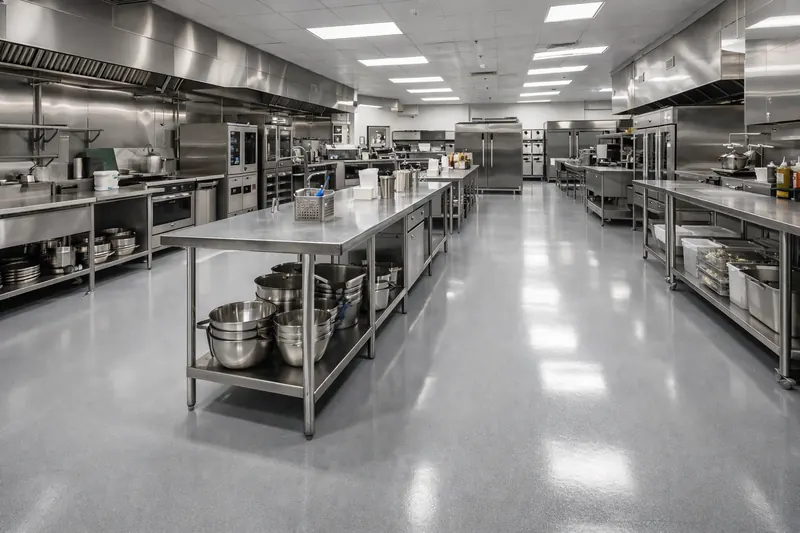 Commercial kitchen seamless epoxy floor Baton Rouge