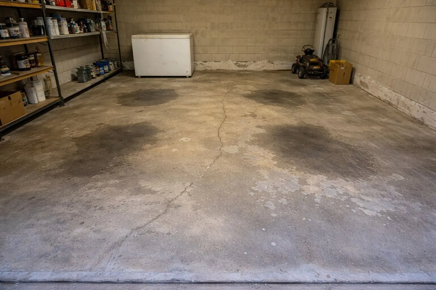 Bare concrete garage floor before epoxy coating in Baton Rouge