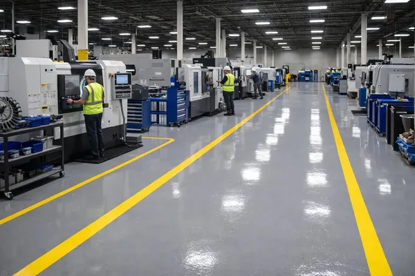 Manufacturing facility safety marked epoxy floor