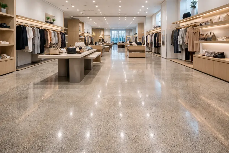 Polished concrete retail showroom floor Baton Rouge