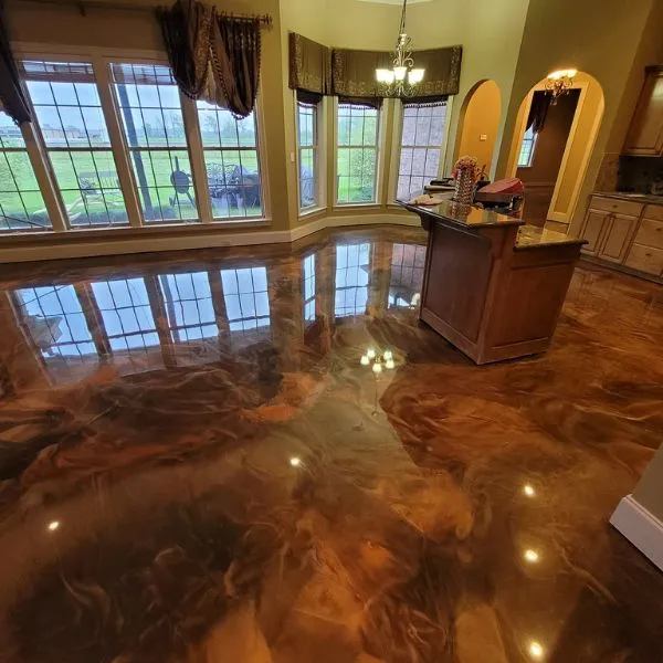 Metallic swirl pattern epoxy floor Baton Rouge