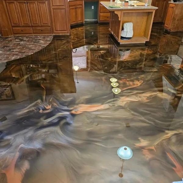 Metallic silver blue epoxy floor Baton Rouge